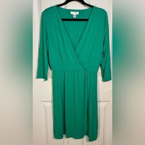 KENAR Vibrant Kelly Green Faux Wrap Dress Womens size Large